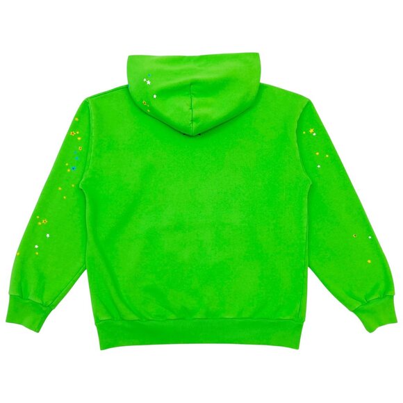 Sp5der P*NK V2 Rhinestone Hoodie Sweatshirt Bright Green | Spider Worldwide - Picture 2 of 5
